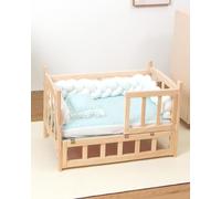 JKJZSALJ Raised Kennel Bed With Solid Wood Railing & Board, Anti Slip Indoor Dog House Waterproof And Easy Clean, Small/Medium/Large Size Dog Rest Cot,2-with Bedding-S-60 * 38 * 34cm
