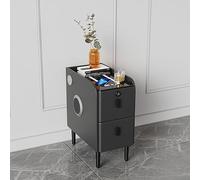 JKJZSALJ Smart Nightstand With Led Lights In 3 Colors,Bedside Tables With Charging Station,Fingerprint Lock&Two-Way Music Amplification,Dark Gray,30x40cm