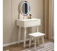 JKJZSALJ Solid Wood Vanity Dressing Table Set With Integrated Storage Cabinet And Drawer Vanity Mirror With Lights And Makeup Stool Ideal For Small Spaces In The Bedroom,White,23.6in