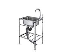 JKJZSALJ Stainless Steel Commercial Kitchen Sink, Outdoor Garage Sink, Indoor Laundry Tub With Faucet & Drip Tray, Storage Shelves For Room & Utility Space,52 * 38+ordinary+hot cold