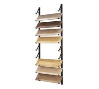 JKJZSALJ Wall Mounted Ceramic Tile Sample Display Rack, 10 Tier Metal Floor Tile Sample Storage Rack, Wooden Floor Sample Holder, Heavy Duty Floating Shelf,Black,10.5x140cm
