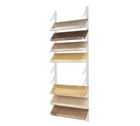 JKJZSALJ Wall Mounted Ceramic Tile Sample Display Rack, 10 Tier Metal Floor Tile Sample Storage Rack, Wooden Floor Sample Holder, Heavy Duty Floating Shelf,White,25.5x140cm