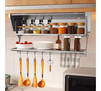 JKJZSALJ Wall Mounted Pantry Storage Rack,Aluminum Under-Shelf Organizer,2 Tier Pull Out Spice Rack,Hold Up To 55Lbs,For Under The Hanging Cabinet & Wall,A,W23.6