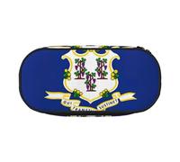 Jkkghll Connecticut State Flag Print Lightweigh School Students Large Capacity Pencil Case Spacious Pen Pouch Zipper