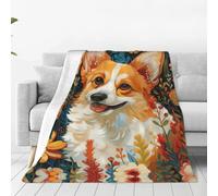 Jkkghll Corgi Floral Flowers Spring Garden Print Anti-Pilling Flannel Throw Blankets Winter Blanket Bed Camping Outdoor Escapades