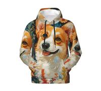 Jkkghll Corgi Floral Flowers Spring Garden Print Men'S Hoodie Pullover For Winter Warmth Casual Wear Gym Work Outdoor Activities Black