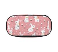 Jkkghll Cute White Rabbit Print Lightweigh School Students Large Capacity Pencil Case Spacious Pen Pouch Zipper