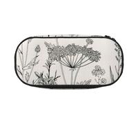 Jkkghll Floral Herbs Botanical Engraving Print Lightweigh School Students Large Capacity Pencil Case Spacious Pen Pouch Zipper