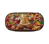 Jkkghll Gingerbread Man Candy Print Lightweigh School Students Large Capacity Pencil Case Spacious Pen Pouch Zipper