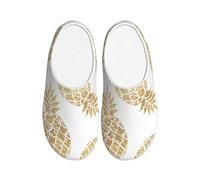 Jkkghll golden pineapple background Print Cozy Flannel Slippers Warm Anti-Pilling Indoor Outdoor TPR Sole Stylish Daily Use