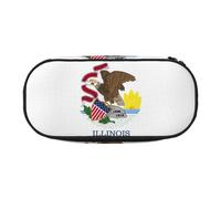 Jkkghll Illinois State Flag Print Lightweigh School Students Large Capacity Pencil Case Spacious Pen Pouch Zipper
