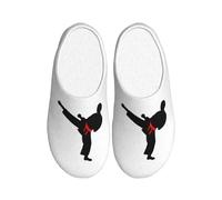 Jkkghll Karate Boy Vector Changeable Belt Color Print Cozy Flannel Slippers Warm Anti-Pilling Indoor Outdoor TPR Sole Stylish Daily Use