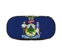 Jkkghll Maine State Flag Print Lightweigh School Students Large Capacity Pencil Case Spacious Pen Pouch Zipper