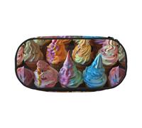 Jkkghll Many Colored Ice Cream Print Lightweigh School Students Large Capacity Pencil Case Spacious Pen Pouch Zipper