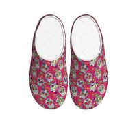 Jkkghll Skull and Green Leaves Print Cozy Flannel Slippers Warm Anti-Pilling Indoor Outdoor TPR Sole Stylish Daily Use