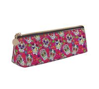 Jkkghll Skull and Green Leaves Print School Casual Pencil Case Slim Pouch Higher Capacity Pens Artist Student Teenager