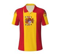 Jkkghll Spanish Flag Print Breathable Polo Short Sleeve T-Shirts Casual Outings Camping Golf Spring Summer Black