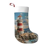 Jkkghll The Seaside Lighthouse Print Christmas Stocking For Girls Boys Holiday Decor Fireplace Family Party Stockings
