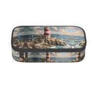Jkkghll The Seaside Lighthouse Print Stylish School Pencil Case 8.3 X 2 X 3.7 in Multi Functional Storage Bag Student