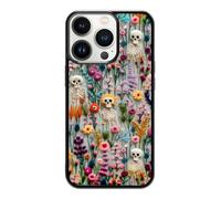 JKLASD Halloween Skeleton Phone Case for iPhone 13 Pro,Colorful Spooks Skulls in Wild Flowers Phone Case,Embroidered Pattern Halloween Gothic Cottagecore Floral Phone Cover for Women Men