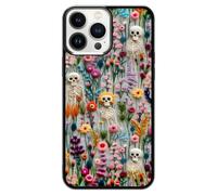 JKLASD Halloween Skeleton Phone Case for iPhone 13 Pro Max,Colorful Spooks Skulls in Wild Flowers Phone Case,Embroidered Pattern Halloween Gothic Cottagecore Floral Phone Cover for Women Men