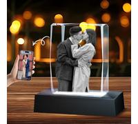 jklitio Custom Couples 3D Photo Crystal - Upload Your Romantic Moments | Laser Engraved Crystal Keepsake with LED Light Base | Anniversary, Valentine’s Day, Engagement Gift (2.36"×2.36"×3.54")