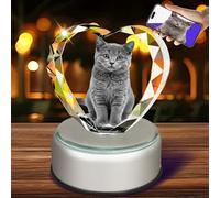 jklitio Heart-Shaped Cat Memorial 3D Crystal - Custom Engraved Kitten Photo with Rotating LED Base | Sparkling Gift for Cat Lovers (6.30"×1.57"×5.90")