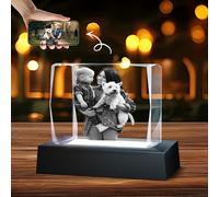 jklitio Rectangle 3D Crystal Family & Pet Portrait, Custom Laser Engraved Multi-Person Photo Keepsake, Optional LED Light Base, Personalized Gift for Mom, Dad, Family Gatherings (2.36"×2.36"×3.54")