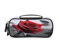 JKLPOMN Portable Makeup Bag, Black And White Red Rose Printed Large Capacity Travel Makeup Box Storage Bag,Zippered Cosmetic Travel Bag ,Ladies' Toiletry Bag Suitable For Girls' Travel, Black And