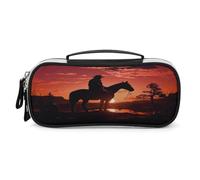 JKLPOMN Portable Makeup Bag, Cowboy West Printed Large Capacity Travel Makeup Box Storage Bag,Zippered Cosmetic Travel Bag ，Ladies' Toiletry Bag Suitable For Girls' Travel, Cowboy West, 8.3*4.3*1.8