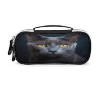 JKLPOMN Portable Makeup Bag, Gray Cat Stares Printed Large Capacity Travel Makeup Box Storage Bag,Zippered Cosmetic Travel Bag ，Ladies' Toiletry Bag Suitable For Girls' Travel, Gray Cat Stares,