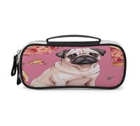 JKLPOMN Portable Makeup Bag, Pug Pizza Printed Large Capacity Travel Makeup Box Storage Bag,Zippered Cosmetic Travel Bag ,Ladies' Toiletry Bag Suitable For Girls' Travel, Pug Pizza, 8.3*4.3*1.8