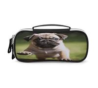 JKLPOMN Portable Makeup Bag, Pug Puppies Printed Large Capacity Travel Makeup Box Storage Bag,Zippered Cosmetic Travel Bag ,Ladies' Toiletry Bag Suitable For Girls' Travel, Pug Puppies, 8.3*4.3*1.8