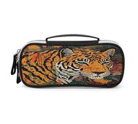 JKLPOMN Portable Makeup Bag, Tiger Botanical Print Printed Large Capacity Travel Makeup Box Storage Bag,Zippered Cosmetic Travel Bag ,Ladies' Toiletry Bag Suitable For Girls' Travel, Tiger Botanical