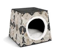 JKLPOMN Warm Pet Cave, Chess Piece Brown Patternprinted Winter Pet House, Cozy Pet Bed House Comfortable Pet Bed House, Indoor/Outdoor Pet House, Suitable for Cats and Dogs