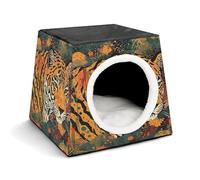 JKLPOMN Warm Pet Cave, Tiger Botanical Printprinted Winter Pet House, Cozy Pet Bed House Comfortable Pet Bed House, Indoor/Outdoor Pet House, Suitable for Cats and Dogs