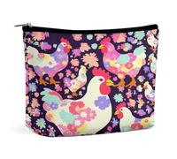 JKLPOMN Women Portable Travel Makeup Bag,Flower Heart Chicken Printed Water-Resistant Makeup Bags,Cute Makeup Bag,Apply To Cosmetics,Makeup Brushes Toiletry,Jewelry,Small Change, Flower Heart Chicken,