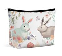 JKLPOMN Women Portable Travel Makeup Bag,Flowers Bunnies Birds Printed Water-Resistant Makeup Bags,Cute Makeup Bag,Apply To Cosmetics,Makeup Brushes Toiletry,Jewelry,Small Change, Flowers Bunnies