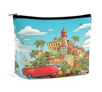 JKLPOMN Women Portable Travel Makeup Bag,Island Of Cuba Printed Water-Resistant Makeup Bags,Cute Makeup Bag,Apply To Cosmetics,Makeup Brushes Toiletry,Jewelry,Small Change, Island Of Cuba, 6.8*5.9*2.3