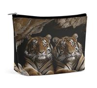 JKLPOMN Women Portable Travel Makeup Bag,Tiger in Cave Printed Water-Resistant Makeup Bags,Cute Makeup Bag,Apply To Cosmetics,Makeup Brushes Toiletry,Jewelry,Small Change, Tiger in Cave, 6.8*5.9*2.3