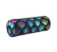 JKLQWC 3D Magical Dragon Scales Pattern Printed Cylinder Pencil Case with Gold Zipper - Lightweight Leather Organizer for School, Office, Travel, Makeup