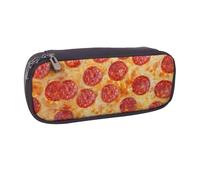 JKLQWC 3D Pizza Pepperoni Printed PU Leather Pencil Case Cute Pen Pencil Box Bag Zipper Office School Pencil Pouch Organizer for Students Teen Girls Boys Adult Gifts
