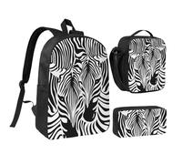 JKLQWC Abstract Animal Zebra Print School Backpack Set of 3, 17-Inch School Bag with Insulated Lunch Bag & Pencil Case for Students Teens Girls Boys