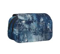 JKLQWC Abstract Blue Prints Pencil Case for Kids Men Women, Two Layers Large Capacity Pencil Pouch Makeup Bag Organizer for Office School Travel