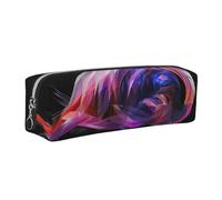 JKLQWC Abstract Flamingo Printed Leather Pencil Case with Silver Zipper - Simple and Lightweight Organizer for School, Office, Travel, Makeup