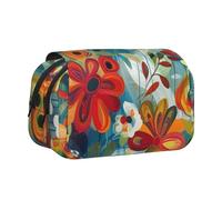 JKLQWC Abstract Floral Prints Pencil Case for Kids Men Women, Two Layers Large Capacity Pencil Pouch Makeup Bag Organizer for Office School Travel