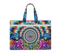 JKLQWC Abstract Mushroom Colorful Mandala Printed Document Bag Teacher Canvas File Tote Bag Pouch for Work, Casual Handbag for Office School Travel Beach