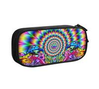 JKLQWC Abstract Mushroom Colorful Mandala Printed Pencil Case Cute Pen Pencil Box Bag Zipper Storage Organizer Box Holder for Office School Teen Girl Boy Adult,Black