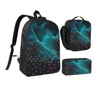 JKLQWC Abstract Polygonal Space Print Backpack Set 3-Piece, 17-Inch School Bag with Insulated Lunch Bag & Pencil Case for Students Teens Girls Boys