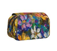 JKLQWC Abstract Style Colorful Flowers Prints Pencil Case for Kids Men Women, Two Layers Large Capacity Pencil Pouch Makeup Bag Organizer for Office School Travel